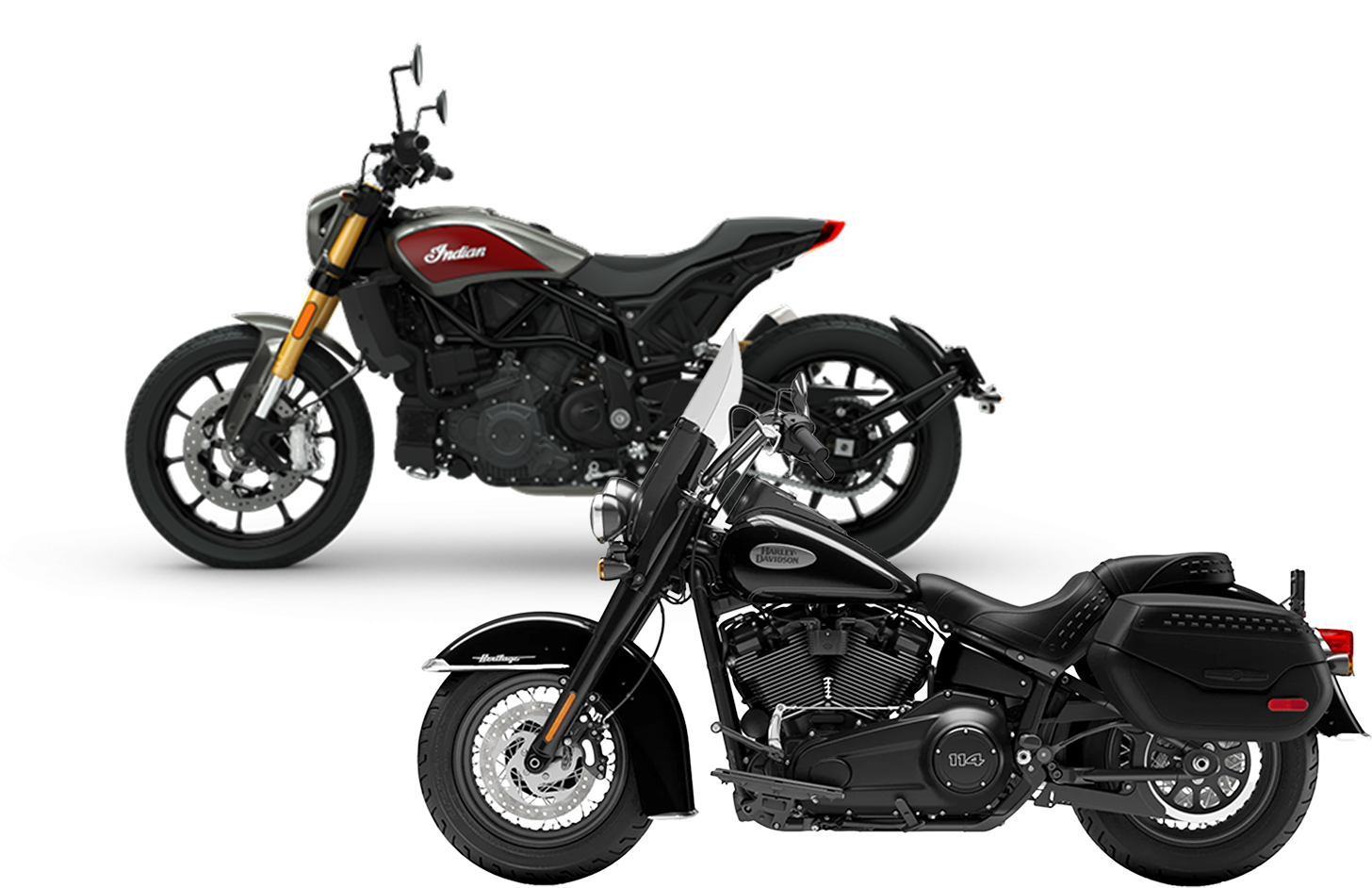 ハーレーダビッドソンとインディアンモーターサイクルのバイクの写真